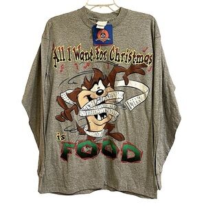 Looney Tunes Dead Stock Tasmanian Devil Gray T-shirt Long Sleeve single Stitch M